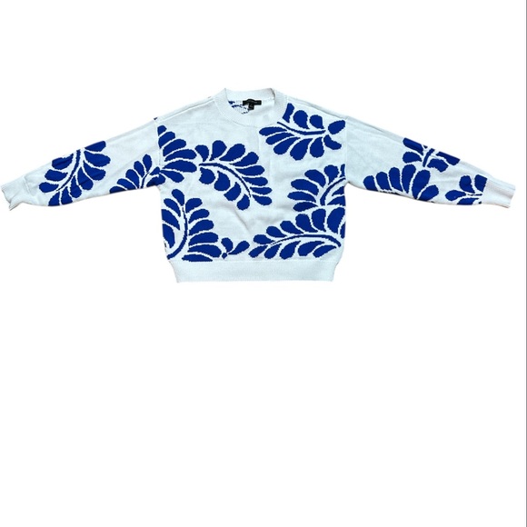 Ann Taylor Long Sleeve Floral Jacquard Pullover Sweater Size: M 100% Cotton - Picture 2 of 7